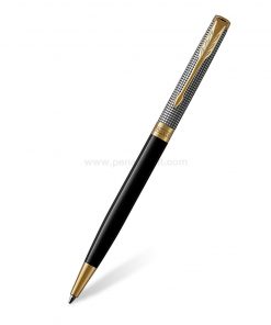 PARKER Sonnet Slim Ballpoint Pen Chiselled Silver & Black GT - ปากกาลูกลื่นป๊ากเกอร์ ซอนเน็ต แบบสลิม อินเทนส์ เรด แล็ค จีที สีแดงคลิปทอง