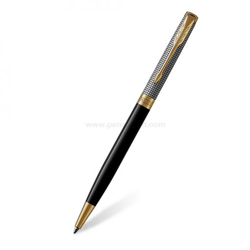 PARKER Sonnet Slim Ballpoint Pen Chiselled Silver & Black GT - ปากกาลูกลื่นป๊ากเกอร์ ซอนเน็ต แบบสลิม อินเทนส์ เรด แล็ค จีที สีแดงคลิปทอง